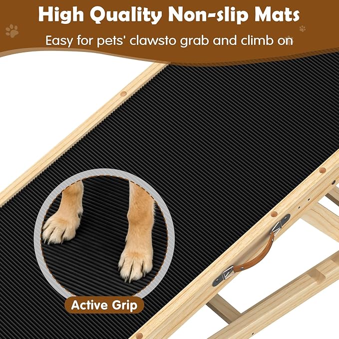 Dog Ramp for Couch, Bed or Car, Wooden 44" Long Pet Stairs for Small & Large Old Dogs & Cats, Hold up to 200lb, 5 Adjustable Height from 14.96" to 22", Portable Doggie Steps, Excellent Traction