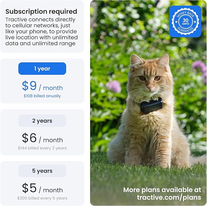 Tractive Smart Cat GPS Tracker | Real-Time Location & Wellness Monitoring for Cats 6.5 lbs+ | Territory & Location History | Up to 5-Day Battery | Breakaway Collar Included (Brown)