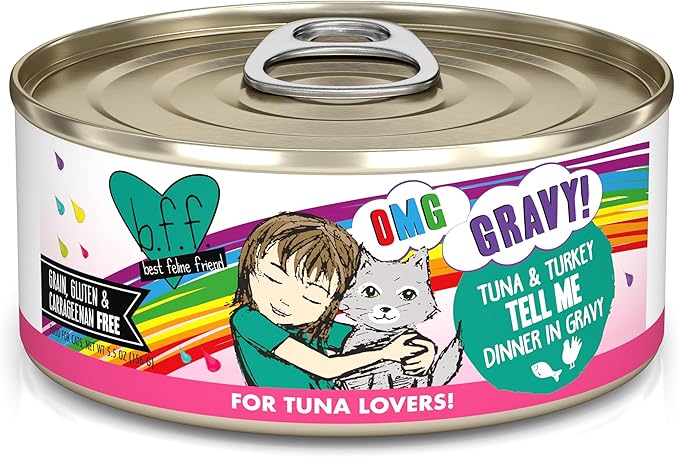 Weruva B.F.F. OMG - Best Feline Friend Oh My Gravy!, Tuna & Turkey Tell Me with Tuna & Turkey, 5.5oz Can (Pack of 8)