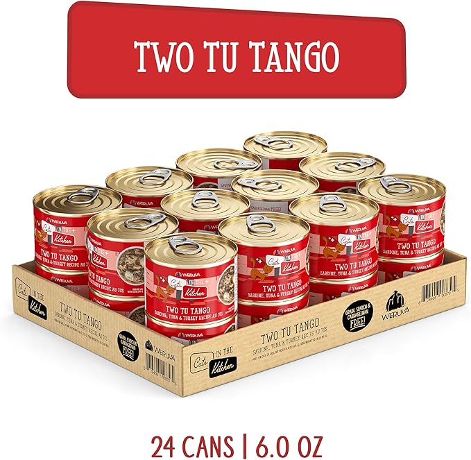 Weruva Cats in The Kitchen, Two Tu Tango with Sardine, Tuna & Turkey Au Jus Cat Food, 6oz Can (Pack of 24)