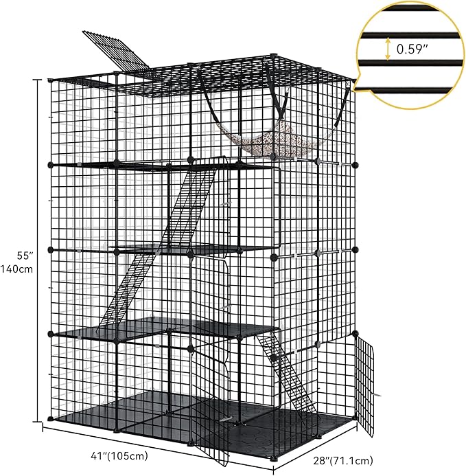DWVO 4 Tier Large Cat Cage Indoor: Kitten Enclosure DIY Playpen Catio with Large Hammock for 1-3 Cats