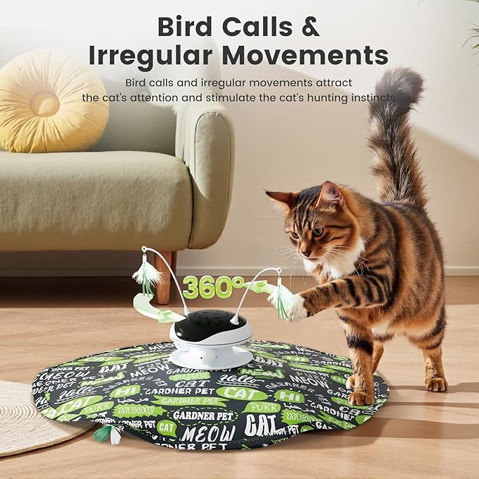 Gardner Pet Cat Laser Toys,USB Chargeable 5 in1 Hide and Seek Automatic Interactive Kitten Toy, Moving LED Red Dot&Ambush Feather Play, Track BallsExercise Toy for Indoor Cats 24 Inch Cover,Chirping