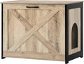 Dwanton Cat Litter Box Furniture Hidden, Cat Litter Box Enclosure, Reversible Entrance Can Be on Left or Right Side, Indoor Cabinet, Wooden Washroom, End Table, Nightstand, Greige, 27.6" L