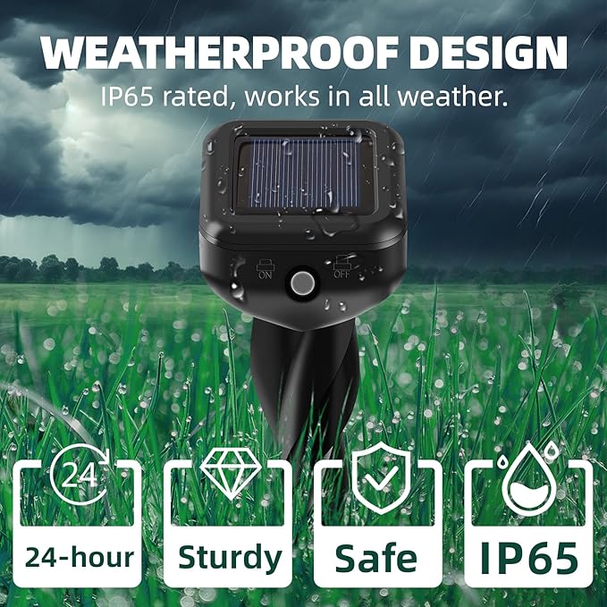 2026 Upgraded Mole & Snake & Skunk & Rabbit Repellent Solar Powered, Ultrasonic Deterrent, IP65 Waterproof, Effective Get Rid of Gopher Raccoon Vole Groundhog Chipmunk for Yard Lawn Garden, 4-Pack