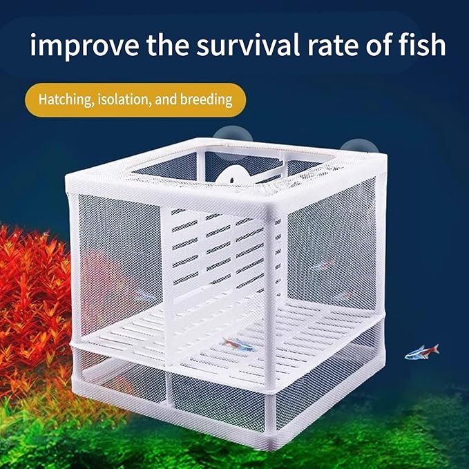 2PCS Protective Aquariums Breeding Cage Netting Nursery Tanks with Suction Cup for Fry Rearing and Secure Observation Spawning Box for Aquariums Fish