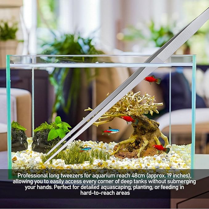 18.9 inch Aquarium Tweezers, Extra Long Feeding Tongs, Stainless Steel Aquascaling Tools for Fish Aquariums, Terrariums, Reptile Snake Feeding and Care(2 Pcs)