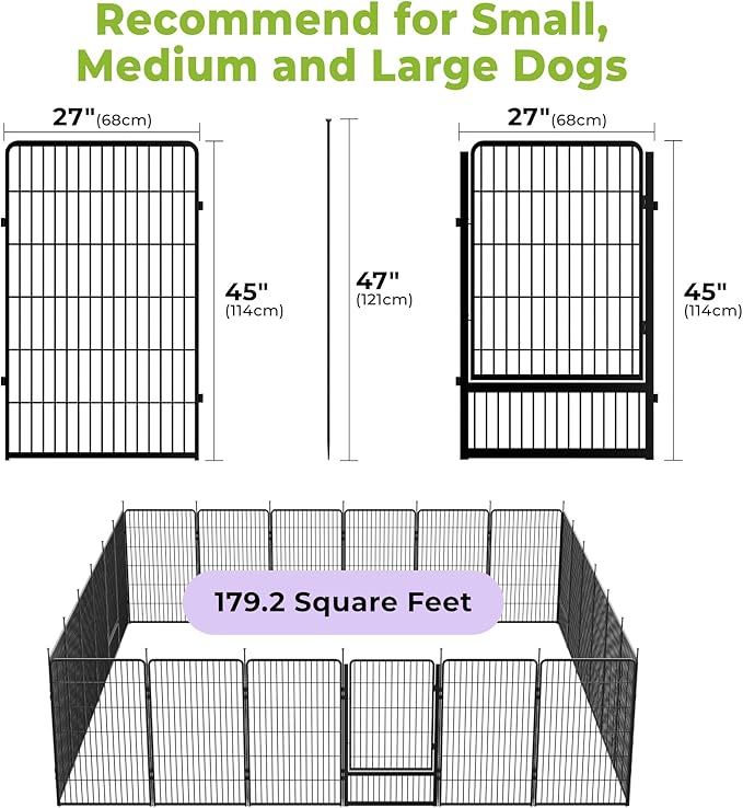 SunsGrove Dog Playpen Outdoor, Heavy Duty 45 Inch 24 Panels Dog Playpen for Large Dogs, Free and Safe Play Dog Fence Indoor, Black