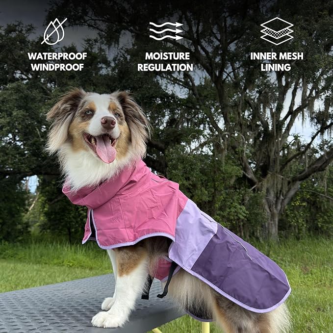 Spark Paws Dog Raincoat, Waterproof Windproof Rain Jacket, for Small Medium Large Extra Large Dogs, Reflective Breathable Full-Body Coverage Dry Suit - Pink Lilac Purple - XL