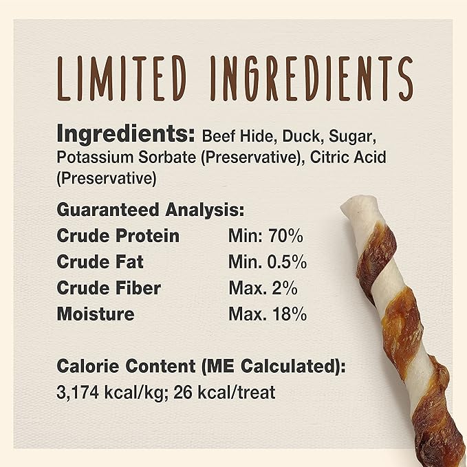 Cadet Gourmet Twists Sticks- Long Lasting & Natural Dog Treats for Large & Small Dogs Beef Hide & Duck - Inspected & Tested in USA (50 Count) (Pack of 2)
