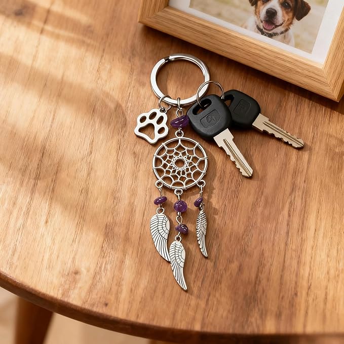 Loss of Dog Cat Pet Sympathy Gift, Memorial Bottle for Pet Hair, Pet Fur Keepsake, Memorial Urn, Pet Memorial Dream Catcher Keychain and Dog Hair Keepsake, Dog Memory Memorial Keepsake (Dreamcatcher)