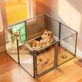 FXW AuraSpace Pro Metal & Acrylic Indoor Dog Playpen, All-Acrylic Clear Heavy-Duty Design, 32" Height 8 Panels for Small and Medium Dogs, Walnut│Patented