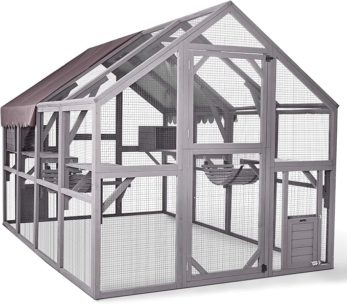 Aivituvin Catio Large Walk in Outdoor Cat Enclosure with Removable Back Door for Window and Pet Door Connection 110" D