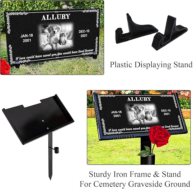 Personalized Pet Memorial Stone, Weatherproof Granite Dog Headstone - Custom Grave Markers for Dogs&Cats Engraved with Photo Name Date,Memorial Stones for Memory Garden