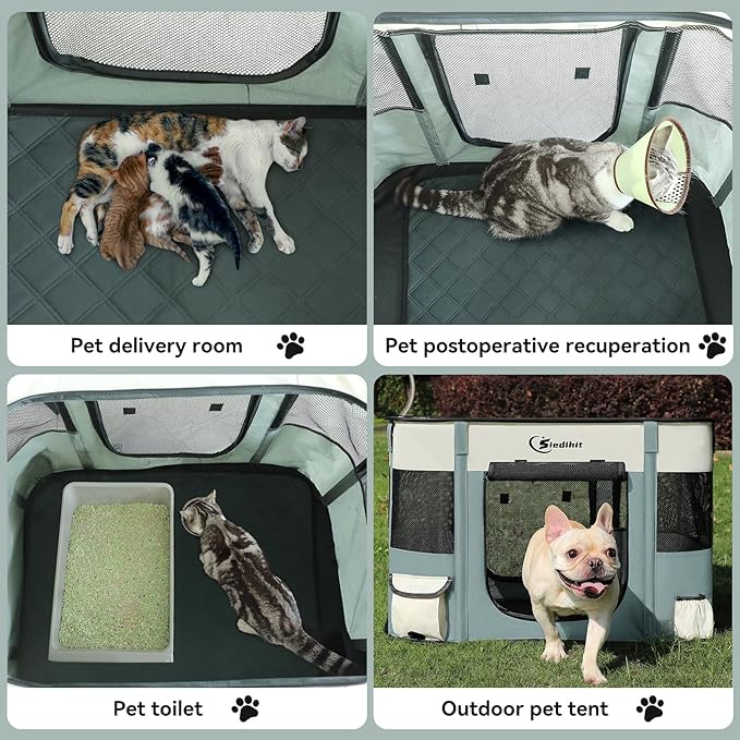 Dog Playpen,Cat Pet Puppy Pen,Portable Playpens for Dogs Indoor Outdoor Travel Camping Use,Foldable Dog Kennel Tent Crate for Rabbit Small Animals with Carrying Case (Grey with Pad, Medium)