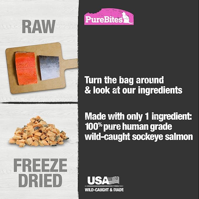 PureBites Salmon Freeze Dried Cat Treats, 1 Ingredient, Made in USA, 2oz