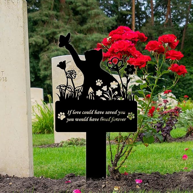 If Love Could Saved You Cat Grave Marker – 12in Metal Pet Memorial Plaque with Butterfly Design, Weatherproof Cat Headstone for Indoor or Garden Remembrance, Sympathy Gift for Loss of Pet