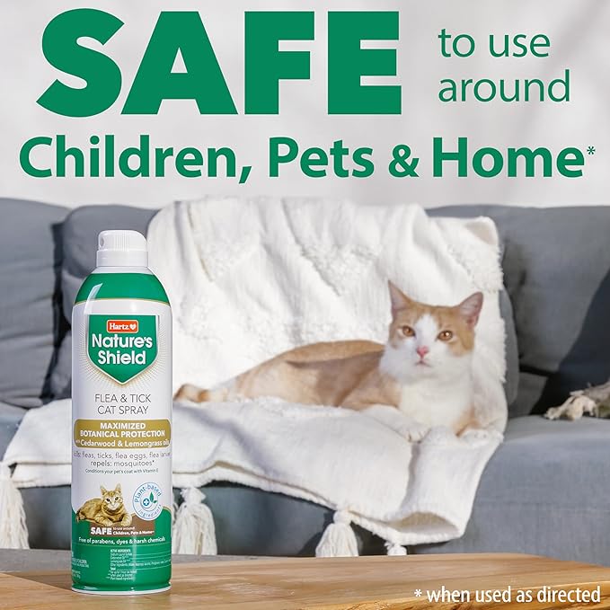 Hartz Nature’s Shield Flea & Tick Spray Treatment for Cats with Cedarwood and Lemongrass Oil, 14 Ounces