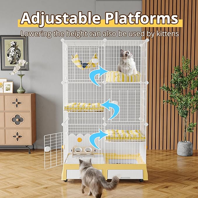 Oneluck Large Cat Cage On Wheels,Cat Enclosure with Litter Box Ideal for 1-3 Cats,Catio 35.5" L x 21.6" W x 62.2" H,Kennel for Cats
