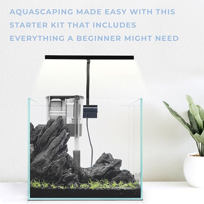Cube Aquarium Starter Kit - Small Aquarium Kit - 2 Gallon Fish Tank, Black Leveling Mat, EOS LED Light, Glass Filter - Beginner Fish Tank Kit