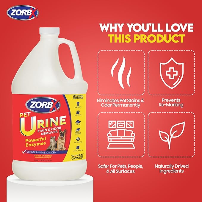 ZORBX Pet Urine Stain and Odor Remover Spray 128 FL Oz - Dog, Cat Urine Enzyme Odor Destroyer - Perfect Solution for Unpleasant Urine Odor and Stain Remover - Hardwood Floors & Carpet Cleaner