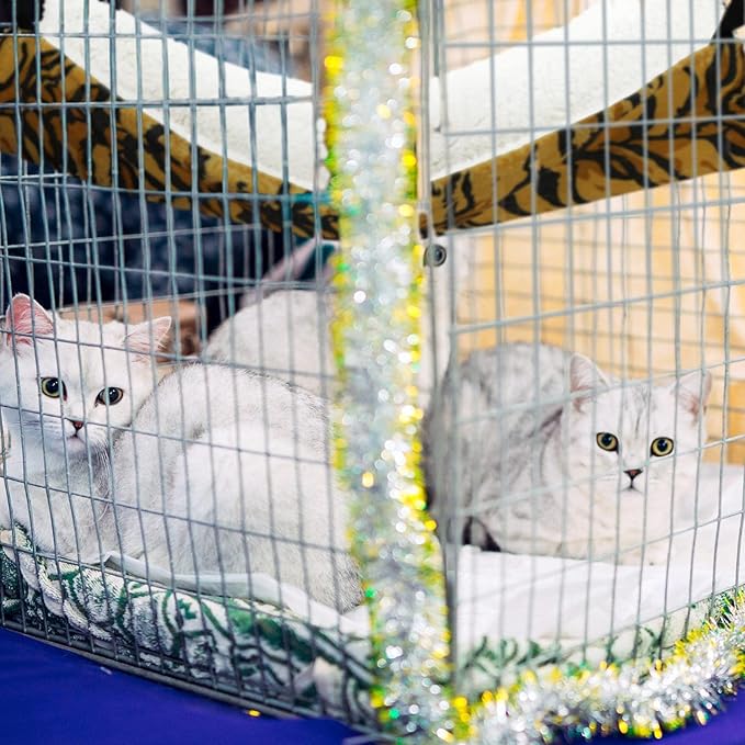 Jetec 2 Pack Cat Hammock for Cage, Catio Accessories Reversible Soft Cats Bed with Adjustable Straps and Hooks Double-Sided Linen and Fleece Hanging Hammock for Cats, Kitten(Zebra, Tiger Stripes,M)