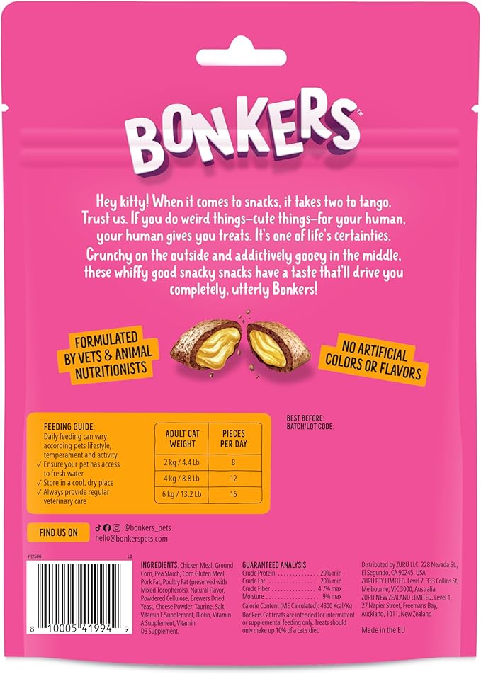 Bonkers Cat Treats Paw Lickin' Chicken Flavor 6.3 OZ, Treats for Training, for All Breeds and Ages, Food Topper, Resealable Pouch (6 Pack)