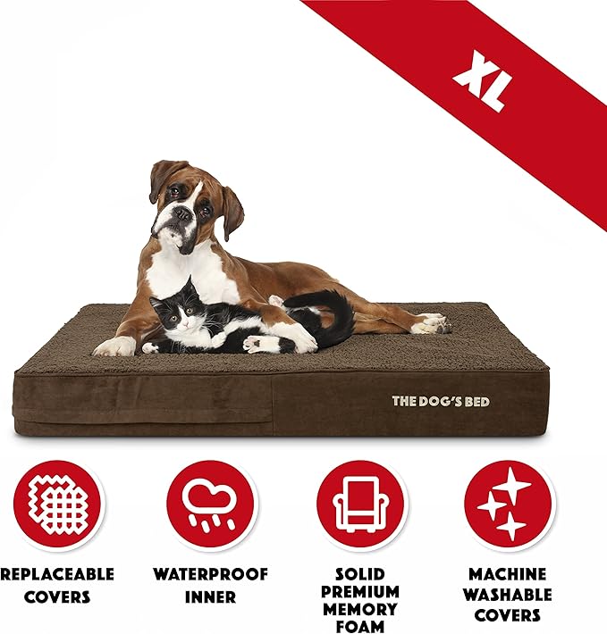 The Dog’s Bed Orthopedic Memory Foam Dog Bed Mattress, Plush Fabric, Brown Plush, XL, 6-Inch
