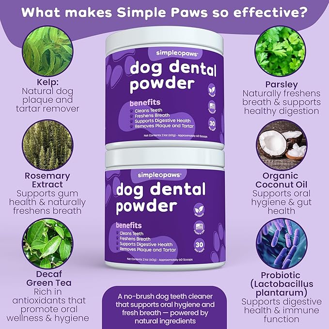 Dog Dental Powder for Teeth Cleaning - Dental Powder for Dogs Teeth – Dog Bad Breath Treatment with Probiotics for Fresh Breath & Oral Health – Chicken Flavored, 60 Scoop Supply