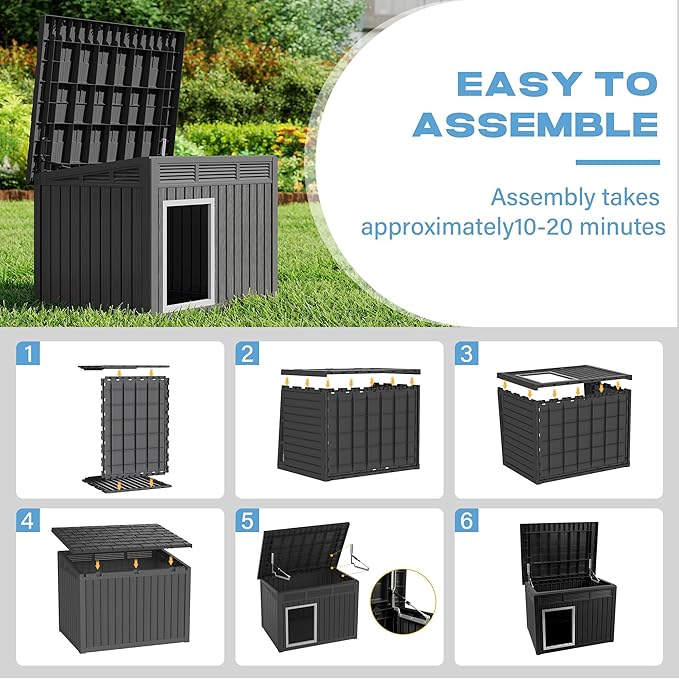 Fancyango Large Dog House for Indoor & Outdoor - Super Spacious Weatherproof Design with Removable Roof Ideal for All Dog Sizes (42.8" L x 33" W x 31.5" H) - Black