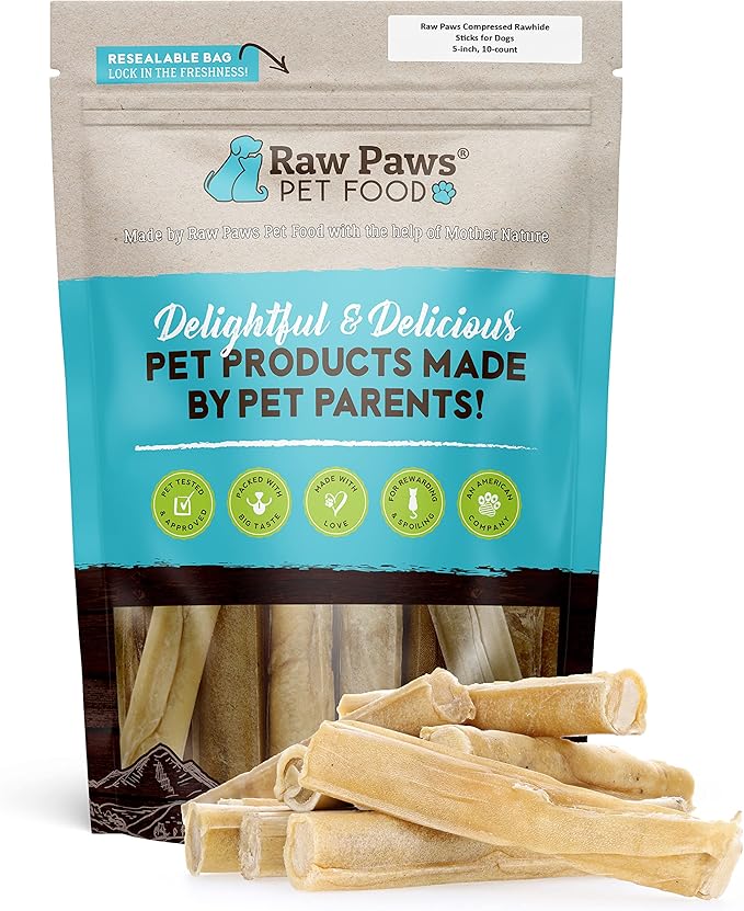 Raw Paws 5-inch Compressed Rawhide Rolls for Dogs, 10-ct - Packed in The USA - Pressed Rawhides for Dogs - Free-Range Raw Dog Hide Chews - Natural Dog Chew Sticks for Puppies & Small Breeds