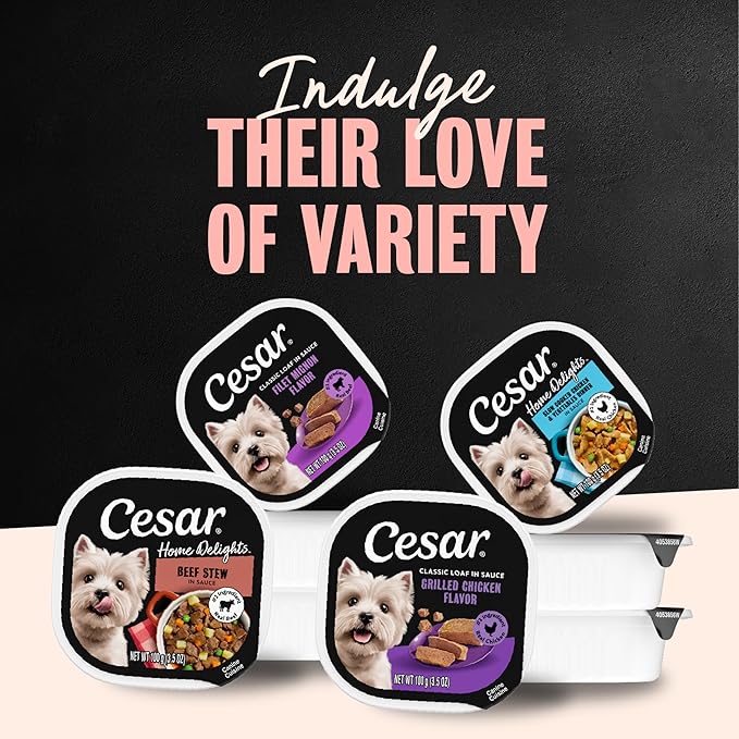 Cesar Home Delights & Classic Loaf in Sauce Wet Dog Food Variety Pack, 3.5 oz. Trays, 36 Count (Pack of 1)