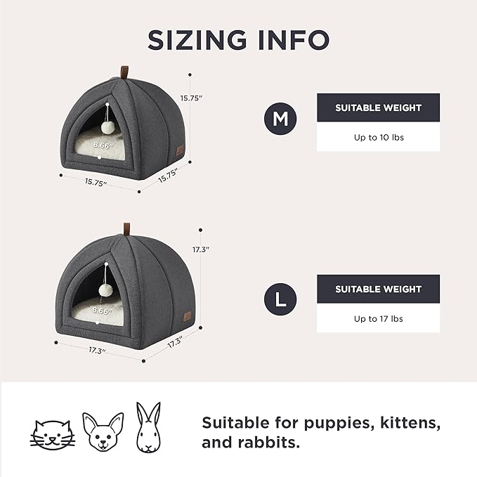 Bedsure Cat Beds for Indoor Cats - 2 in 1 Cat Cave House Tent for Kittens and Small Pets with Removable Washable Cushioned Pillow, Foldable Kitten Hideaway with Non-Slip Bottom, Dark Grey, 16 inches