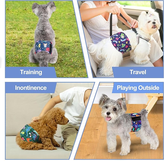 5 Pack Dog Diapers Male Reusable, Premium Belly Bands for Dogs, High Absorbing Male Dog Pee Wraps for Doggie in Incontinence or Excitable Urination and Training Cartoon L