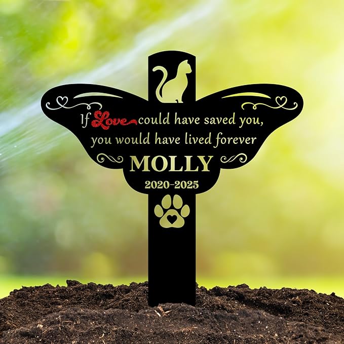 Cat Memorial Garden Marker | Engraved Pet Headstone with Custom Name and Dates | Outdoor Cat Tombstone for Yard | Garden or Cemetery | Pet Grave Markers Cats
