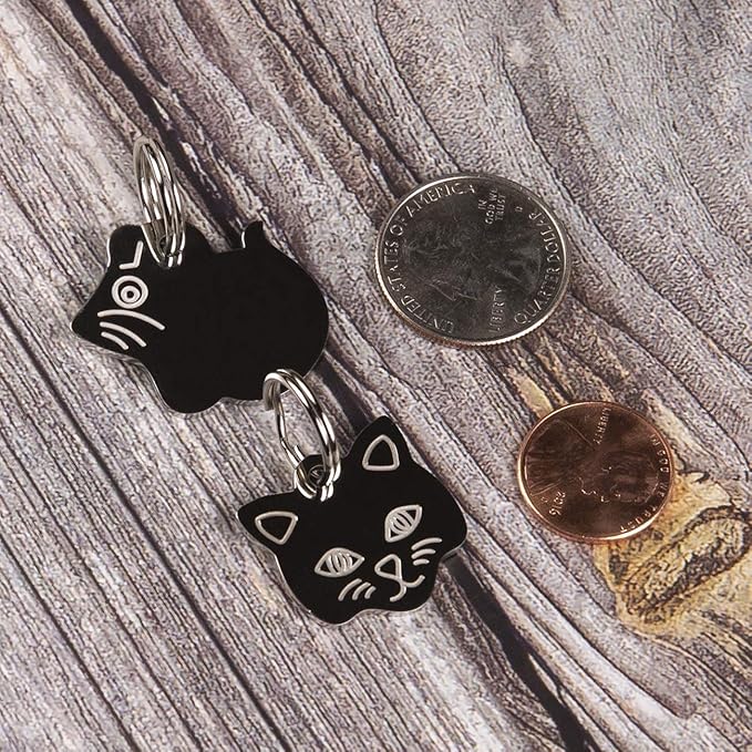 Stainless Steel Cat ID Tags - Engraved Personalized Cat Tags Includes up to 4 Lines of Text with Mouse Shape