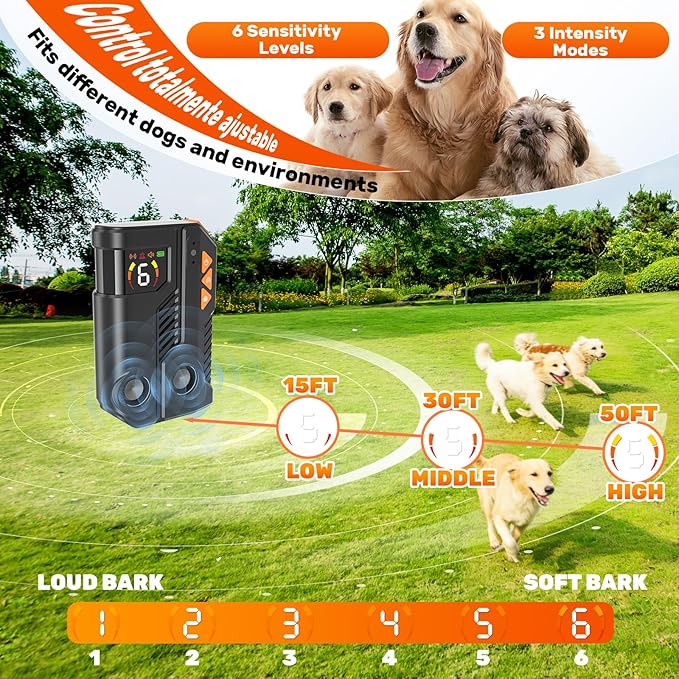 2026 Anti Barking Device for Dogs, Automatic Ultrasonic Dog Bark Deterrent with AI Detection, 2 Enhanced Emitters, 4 Adjustable Modes, IPX6 Rechargeable Stop Barking Device for Indoor Outdoor