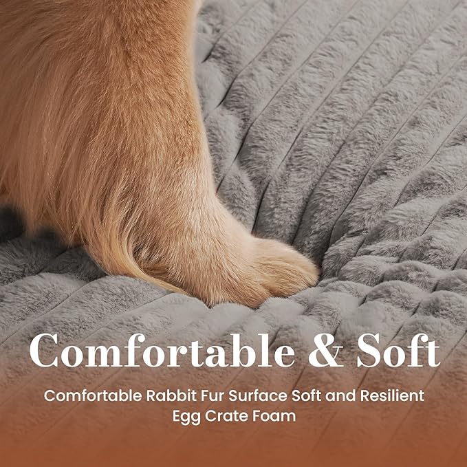 Large Orthopedic Dog Crate Bed with Waterproof Lining, Soft Short Plush Surface & Egg Crate Foam for Calming Puppy, Machine Washable Pet Bed with Removable Cover & Anti Slip Bottom