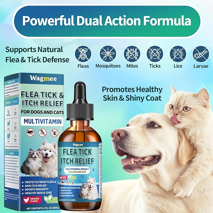 Natural Cat Flea Treatment Chewables & Flea and Tick Prevention for Dog and Cat, Supports Healthy Skin & Coat - Oral Supplement for All Breeds & Ages - Chicken