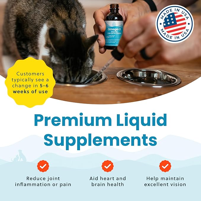 Paramount Pet Health Wild-Caught Omega 3 Fish Oil for Dogs & Cats, Liquid EPA DHA Supplement for Skin, Coat, Joints & Heart, Low-Odor Omega 3 Drops for Small Dog Breeds & Cats with Itchy Skin, 2 oz