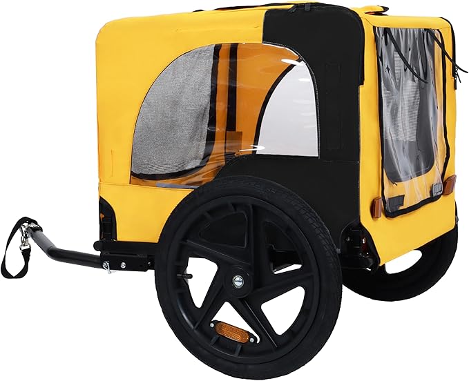 Heavy Duty Dog Bike Trailer with 16" All-Terrain Wheels & Universal Hitch, Foldable Pet/Cargo Carrier for Bicycles, Camping, Hiking