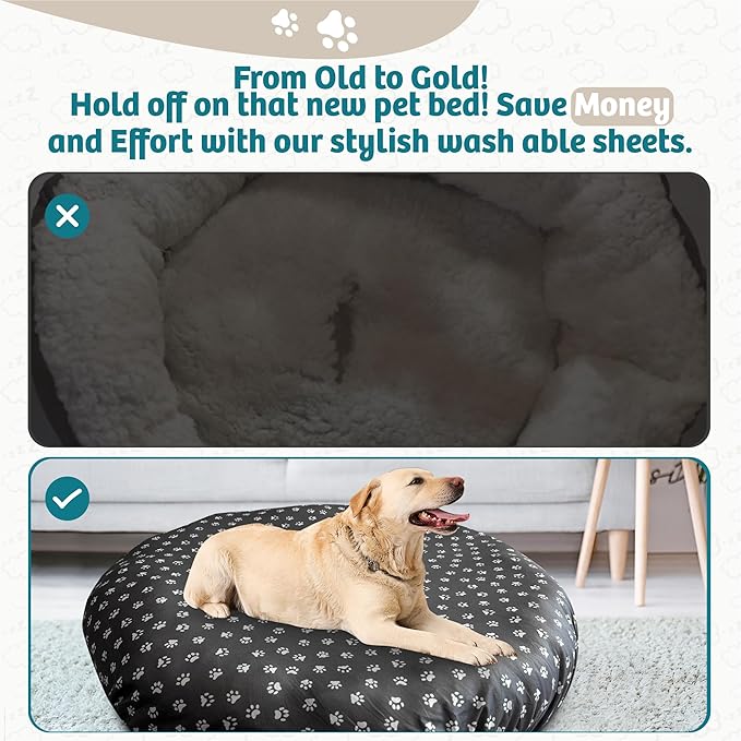 Round Dog Bed Covers Replacement Washable, Dog Bed Washable Cover, for All Shapes (Large (Up to 45″), Paw Chic)