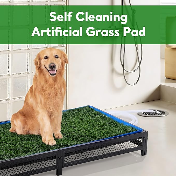 HOMBYS Porch Potty for Dogs with Drain, Artificial Grass Dog Potty Tray for Indoor & Outdoor,Pet Litter Box for Small Dogs, Puppy Toilet for Patio (25" L x 23" W x 6" H)