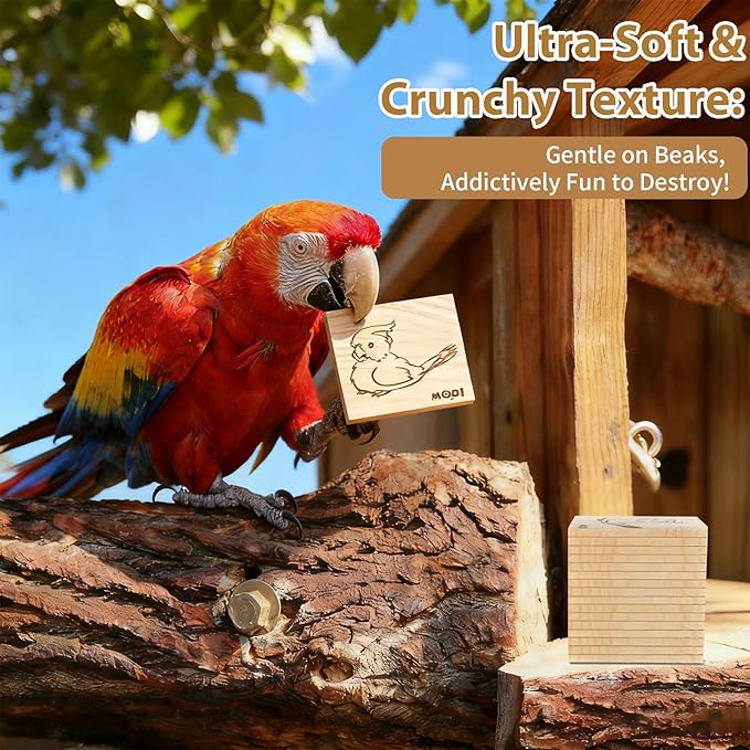 16 Pack Natural Balsa Wood Bird Chew Toys - World's Softest Wood, Safe Chewing Toys for Parakeets, Cockatiels, Lovebirds & Small Medium Birds.
