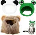 3PCS Cat Wig Costume Set with Panda, Lion Mane and Frog Designs, Cat Wig, Soft and Comfortable Pet Hats for Photo Shoots and Parties, Fits Most Cats
