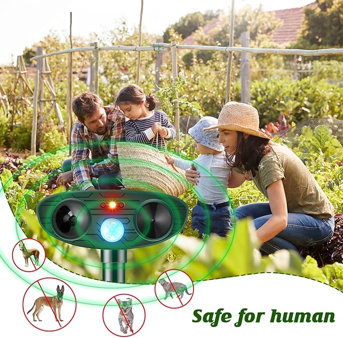 Ultrasonic Animal Repellent Outdoor Solar Powered Repeller Cat Dog Deer Deterrent Waterproof Motion Sensor Deterrent for Yard Garden Rabbit Squirrels Fox Pest(Black, Green,2 Pieces)