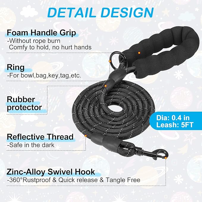 BEAUTYZOO Dog Harness Medium Sized and Leash Set, Step-in Soft Padded Mesh Puppy Vest, Reflective Dog Harness No Pull No Choke, Breathable Easy Walking Vest Harnesses for Girl Boy Pets, Black Planet M