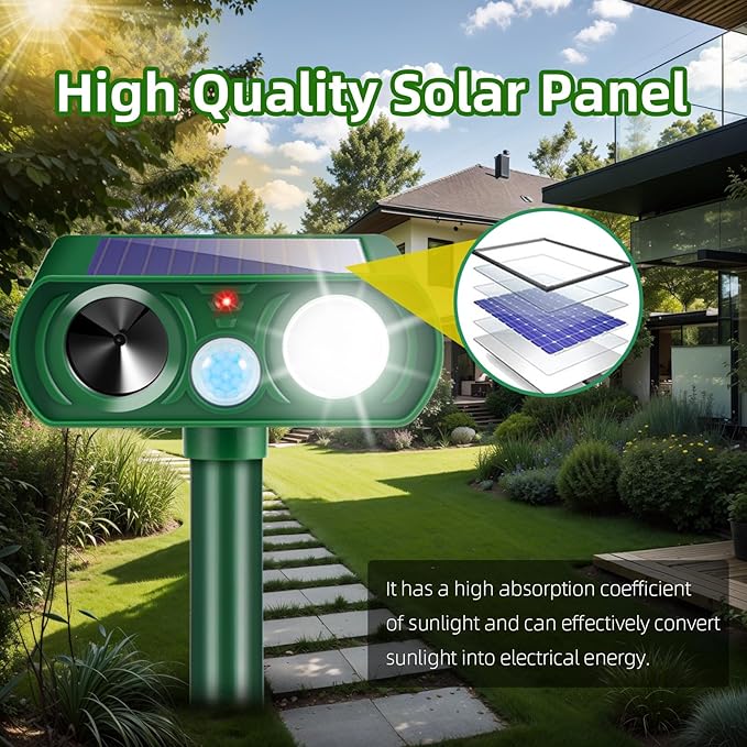 2026 Cat Repellent Outdoor Solar Ultrasonic Animal Repellent Outdoor with Motion Activated Deterrent&LED Flash Lights Deer Repellent Devices to Scare Squirrel Rabbit Raccoon Skunk for Yard Lawn(2Pack)