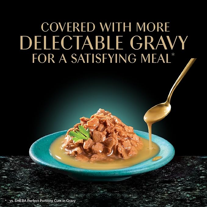 Sheba Gravy Indulgence Adult Wet Cat Food, Wet Food for Cats White Fish Entree in Extra Gravy, 2.6 oz. Twin-Pack Trays (24 Count, 48 Servings)