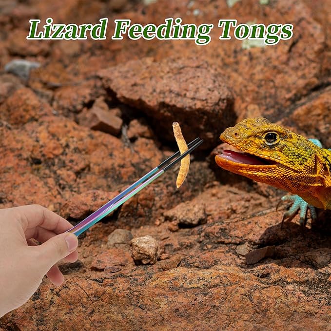 Reptile Feeding Tongs, Stainless Steel Lizard Feeding Tongs, Aquarium Straight Feeding Tweezers for Reptiles W/Rubber Tip, Terrarium Feeding Tongs for Gecko,10.83", Assorted Color
