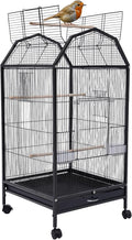 40-Inch Wrought Iron Bird Cage with Open-Top and Rolling Stand, Movable Parrot Cage Pet Bird Flight Cage, 360 Degree View Spacious Interactive Roof Pet Bird House for Medium&Small Birds